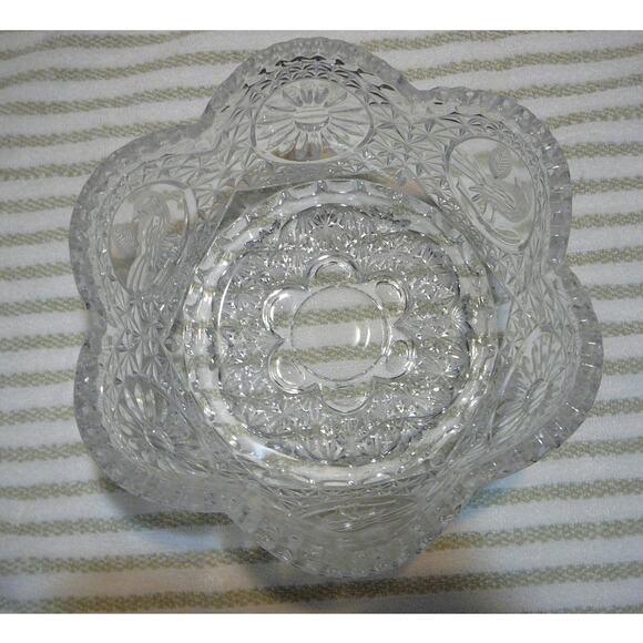 Vintage Hofbauer Byrd Collection Paneled  Cyrstal Sawtoothed  Etched Birds Bowl - Picture 7 of 9